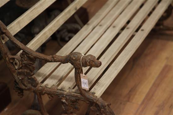 A Victorian Coalbrookdale cast iron grape and serpent garden bench, W.4ft 3in.